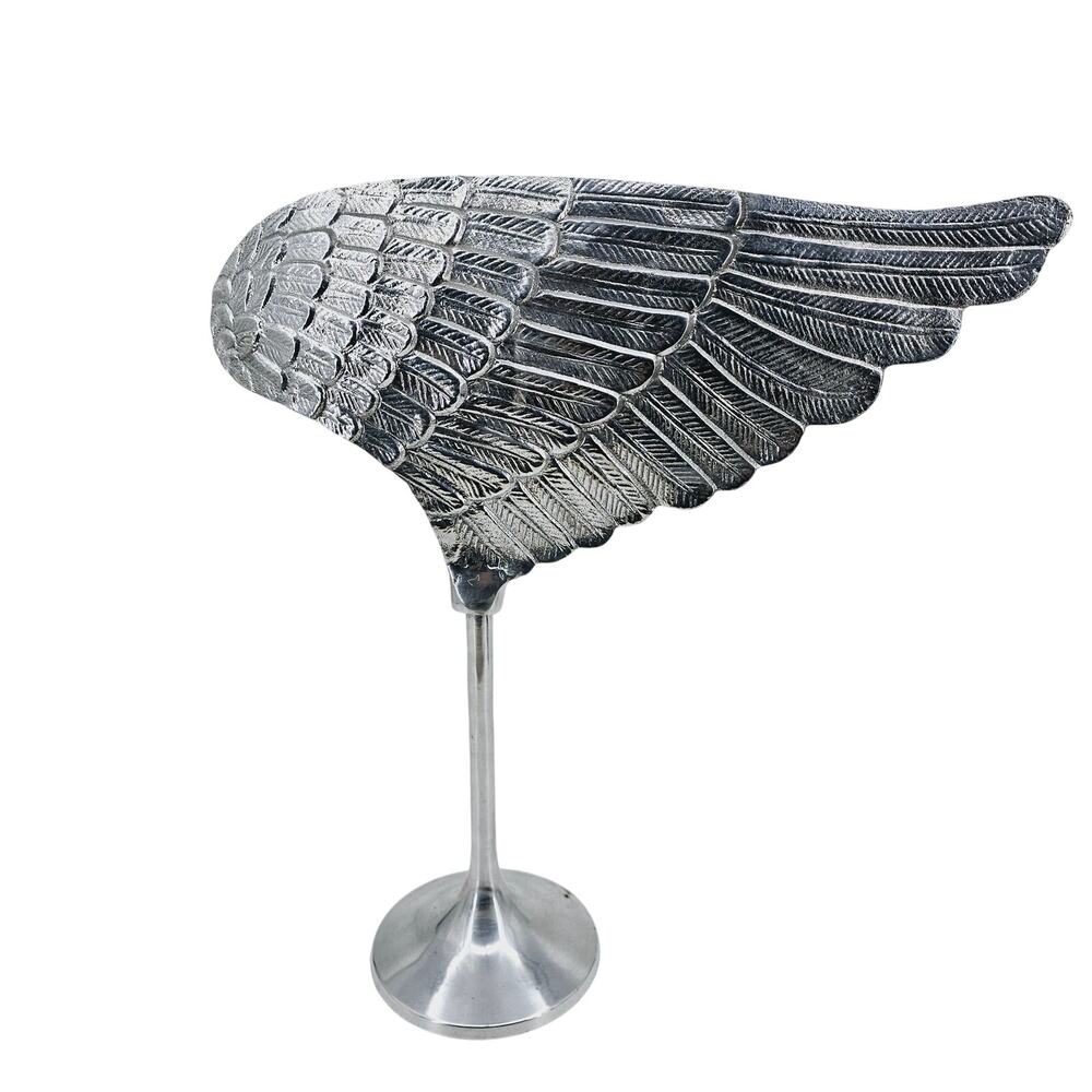 Wing Sculpture Silvertone Decorative Collectible Statue 17.5" x 15.5"